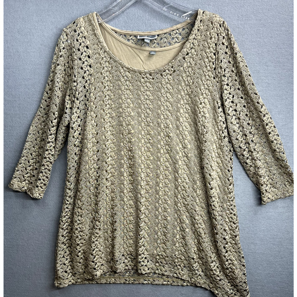 JM Collection Crocheted Lined Blouses Womens Lot/2 Large + Petite XL Gold Silver - Picture 9 of 13